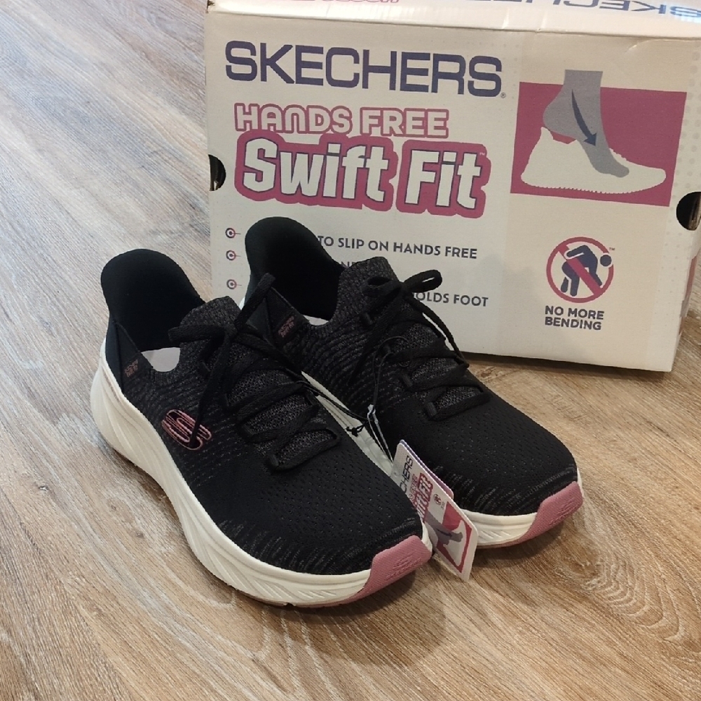 🩷🖤 Skechers Women's Black and Pink Swift Fit Sneakers size 10 🩷🖤  EASY ON!!!